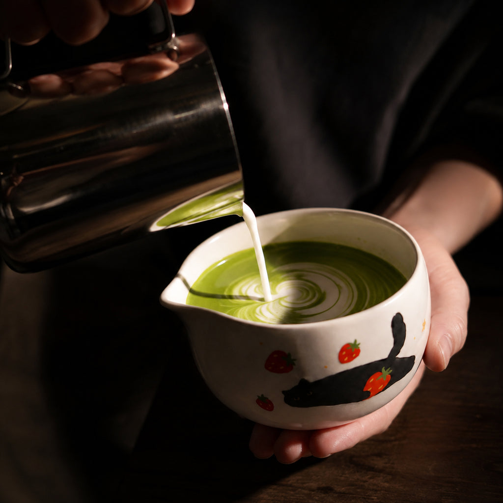 Strawberry Cat Matcha Bowl