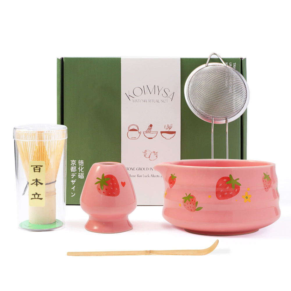 Pink Strawberry Matcha Set Whisk And Ceremony Bowl