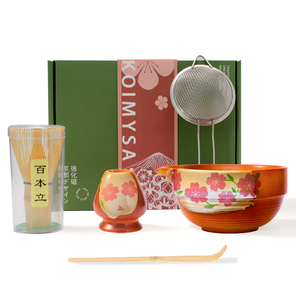 Matcha Whisk Set With Cherry Blossom Design Bowl And Whisk