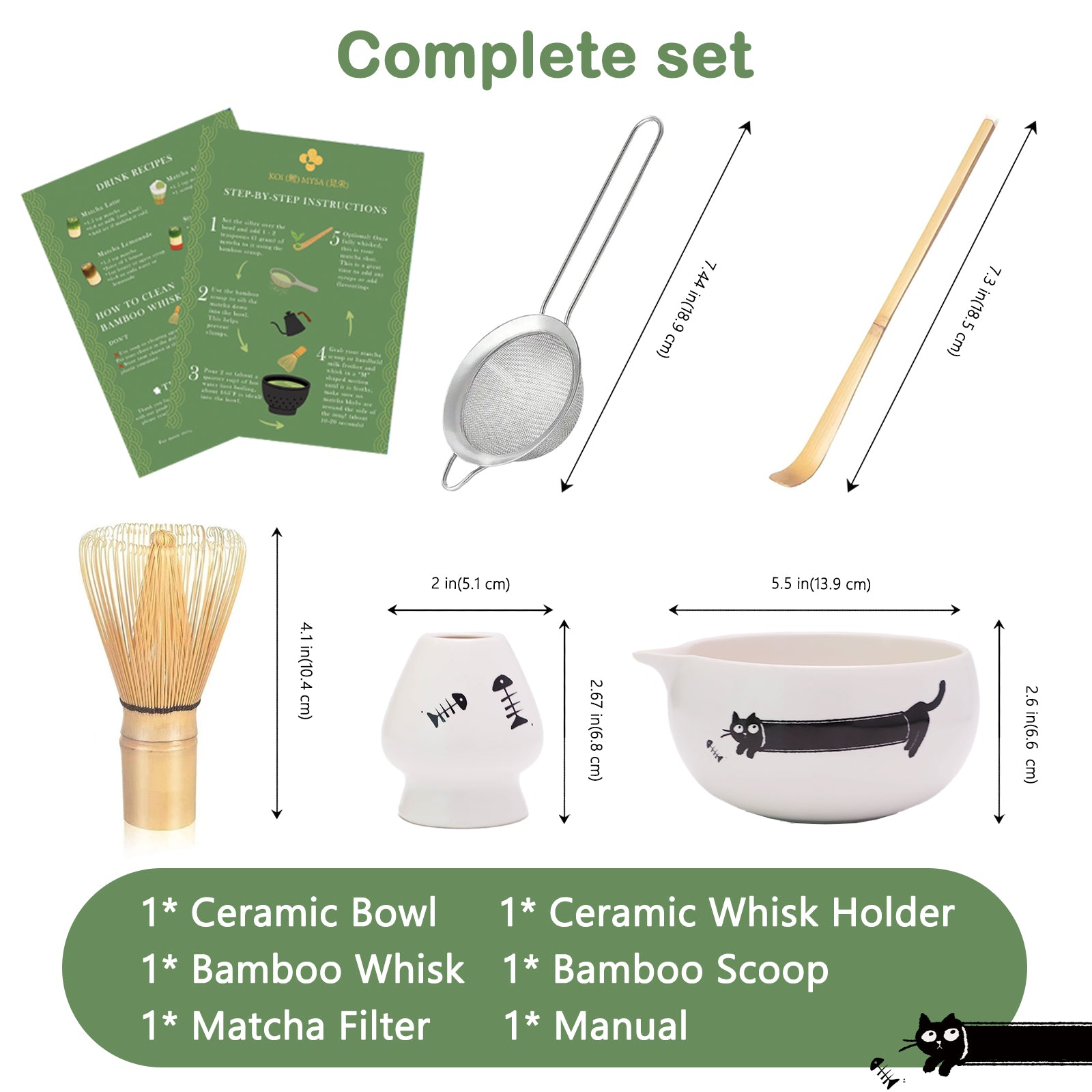 Matcha Whisk Set Cat Themed