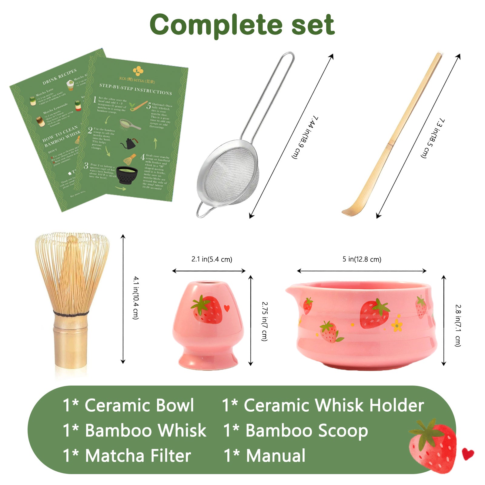 Pink Strawberry Matcha Set Whisk And Ceremony Bowl
