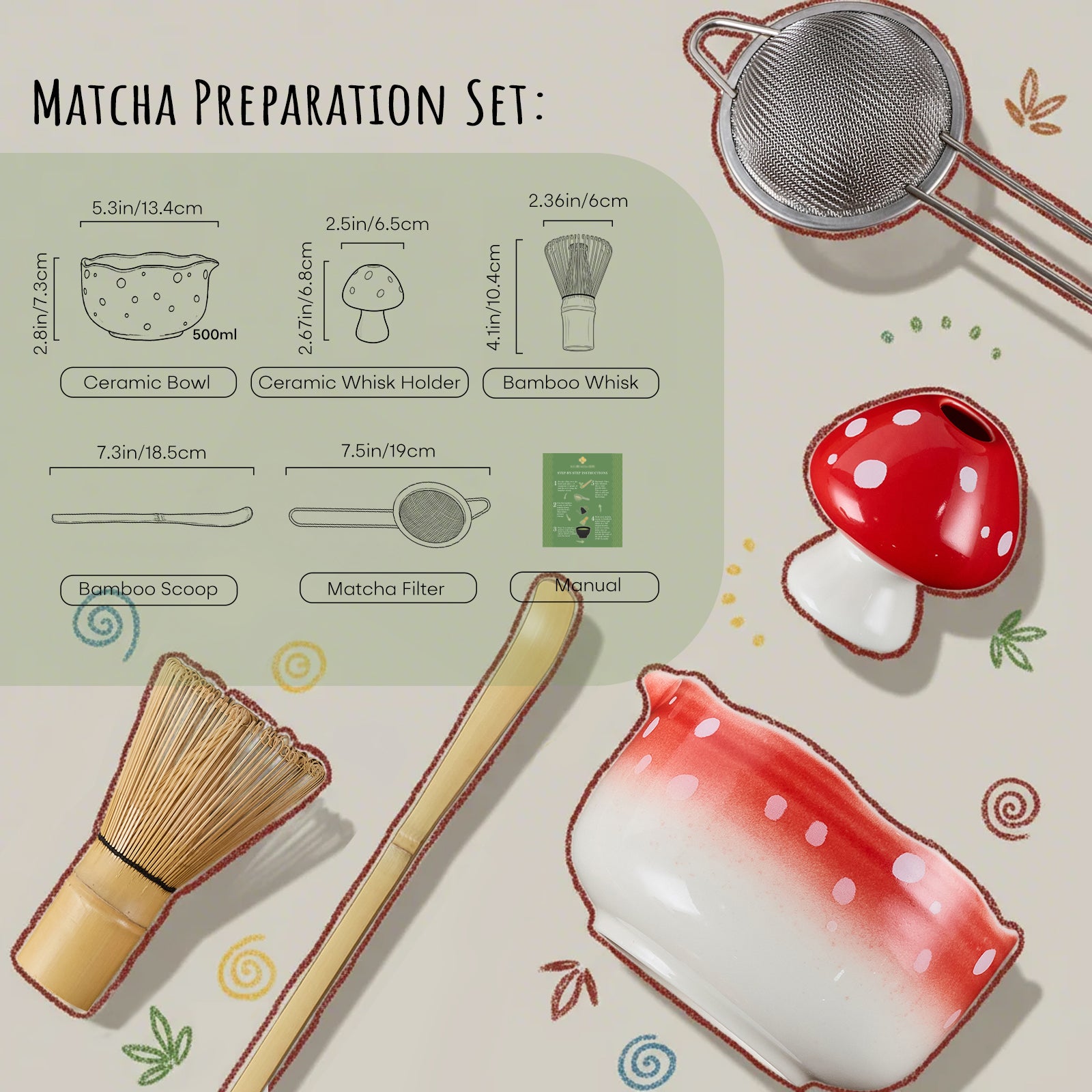 KOIMYSA Cute Matcha Set With Mushroom Design