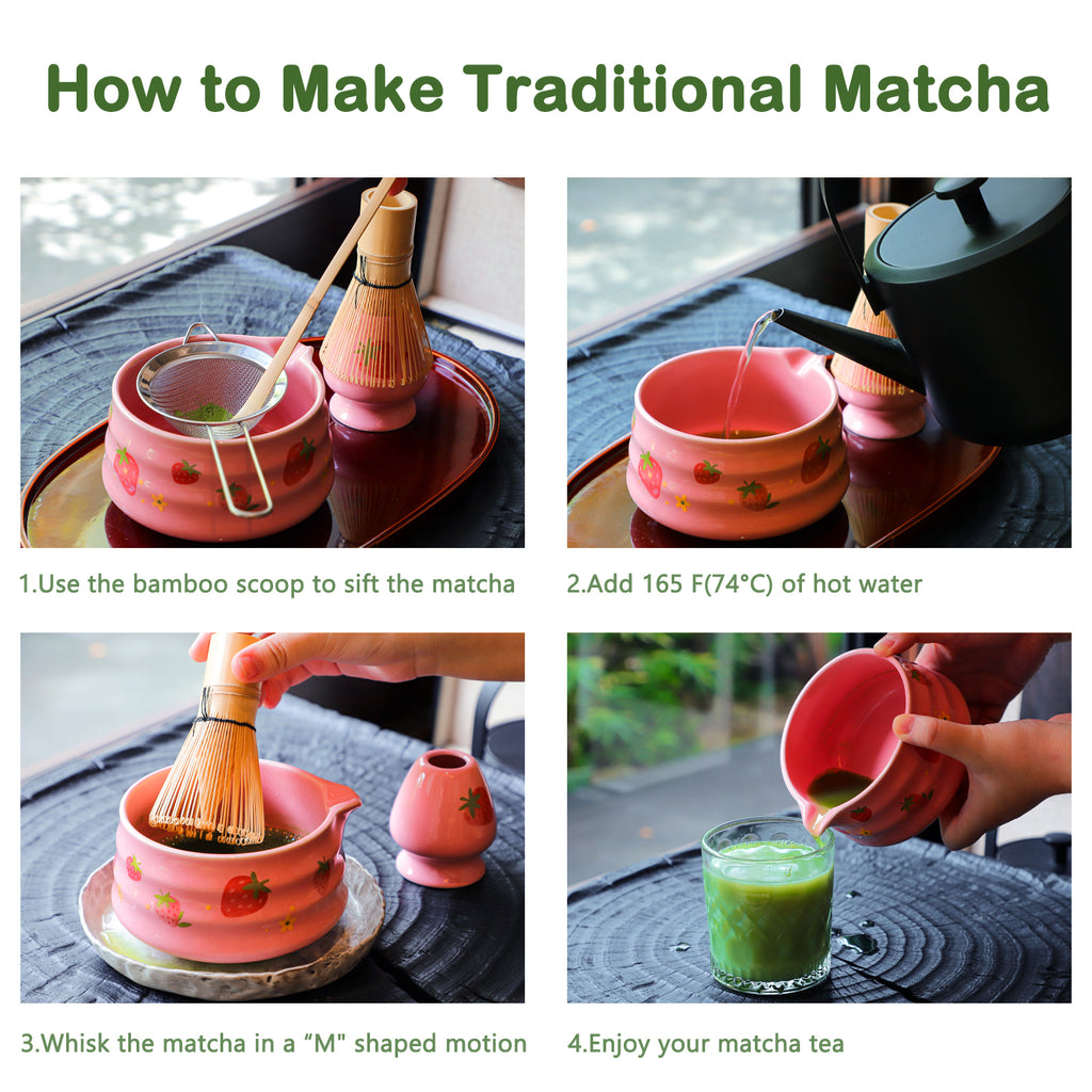 Pink Strawberry Matcha Set Whisk And Ceremony Bowl