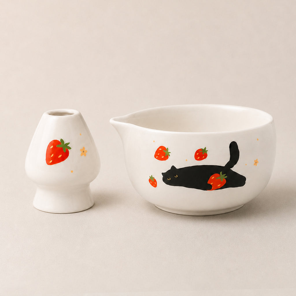 Strawberry Cat Matcha Bowl