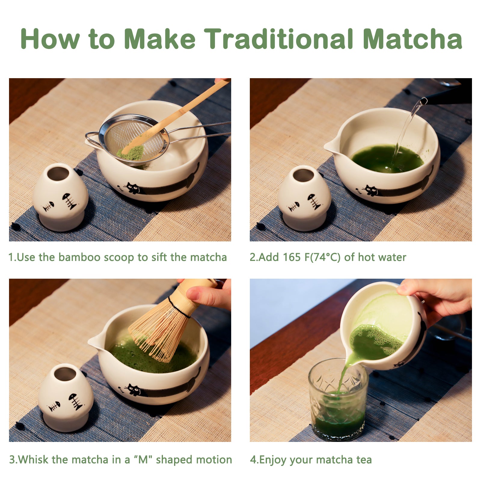 Matcha Whisk Set Cat Themed