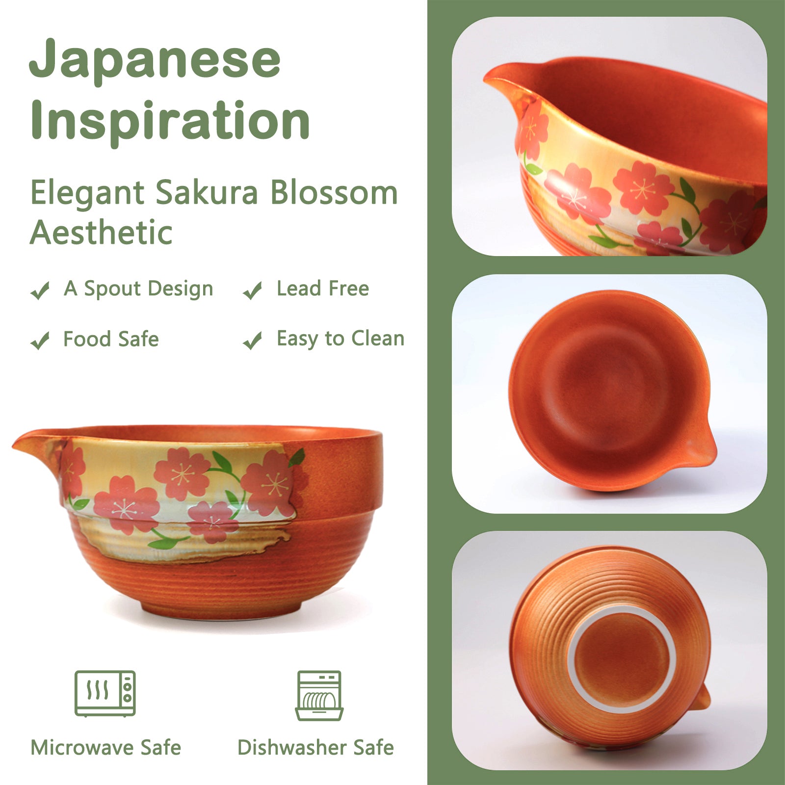 Matcha Whisk Set With Cherry Blossom Design Bowl And Whisk