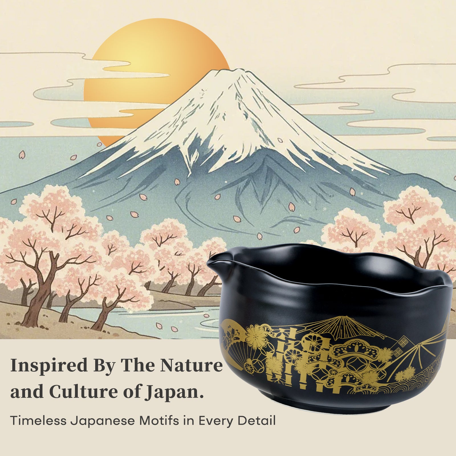 Matcha Whisk and Bowl Set With Japanese Culture Design