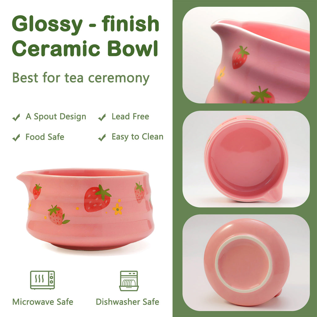 Pink Strawberry Matcha Set Whisk And Ceremony Bowl