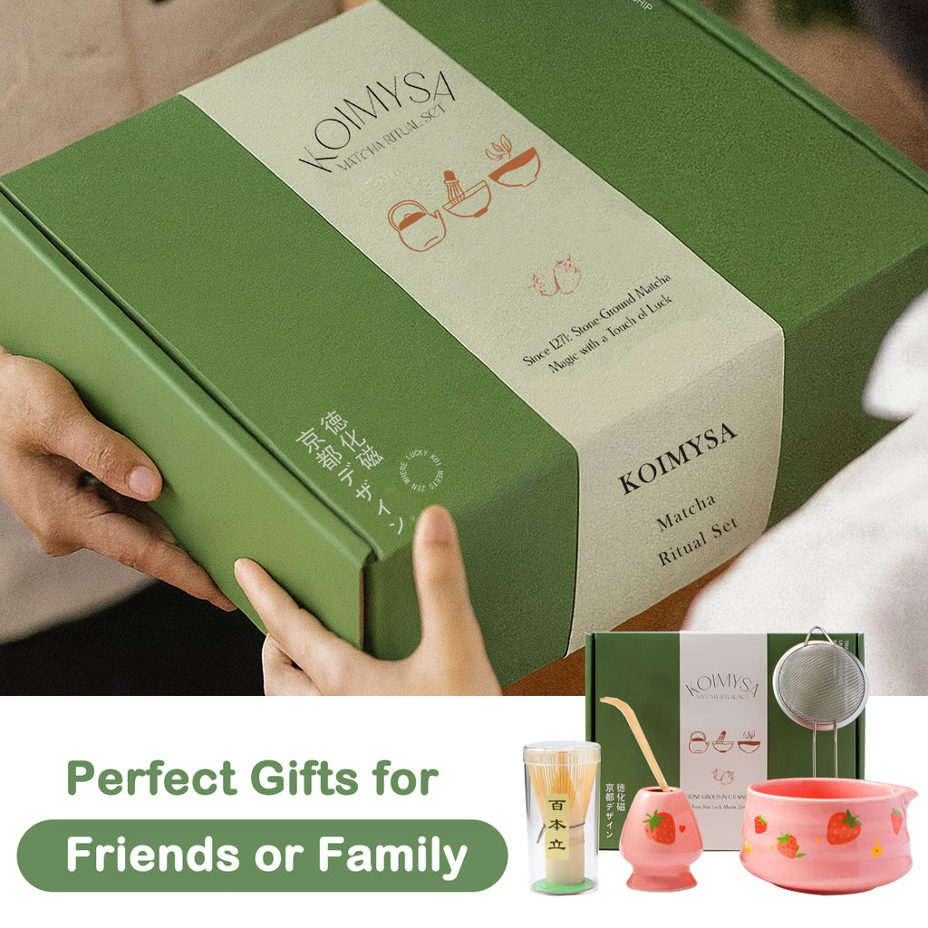 Pink Strawberry Matcha Set Whisk And Ceremony Bowl