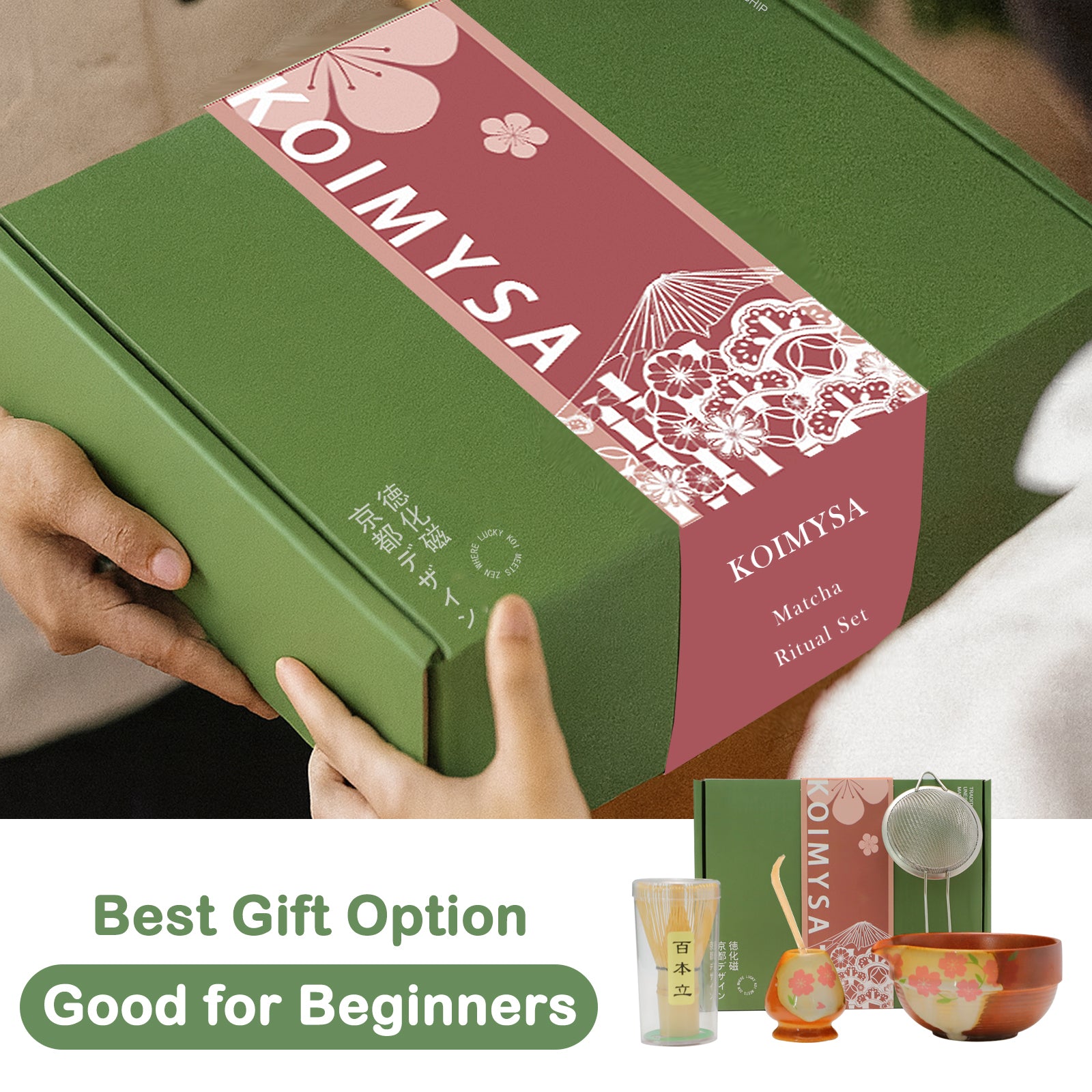 Matcha Whisk Set With Cherry Blossom Design Bowl And Whisk